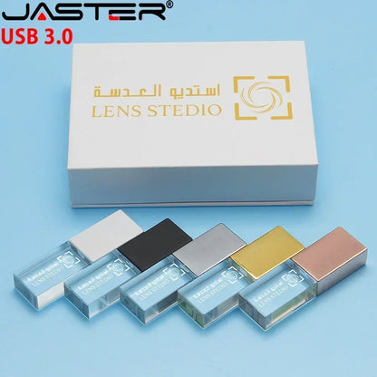 JASTERS usb flash pen drive 3.0 Crystal sticks  print custom logo 4GB 8GB 16GGB 32GB 64GB 128GB transparent glass Gift pendrive