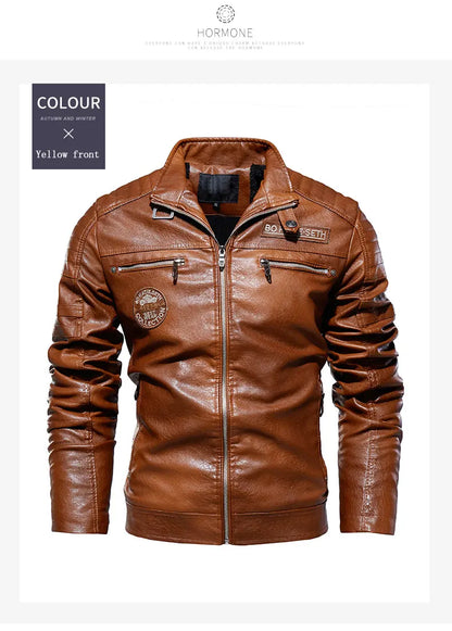 2023 Leather Jacket Men Winter Fleece Motorcycle Faux Leather Jacket Removable Fur Collar Windbreaker Ropa De Hombre Slim Coat