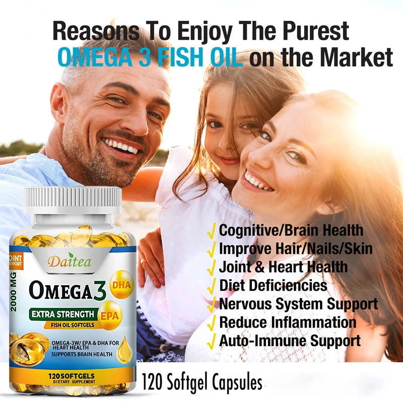 Omega 3 Fish Oil Capsules Support Brain & Nervous System Health, Cardiovascular & Skin Health, Antioxidant & Anti-Inflammation