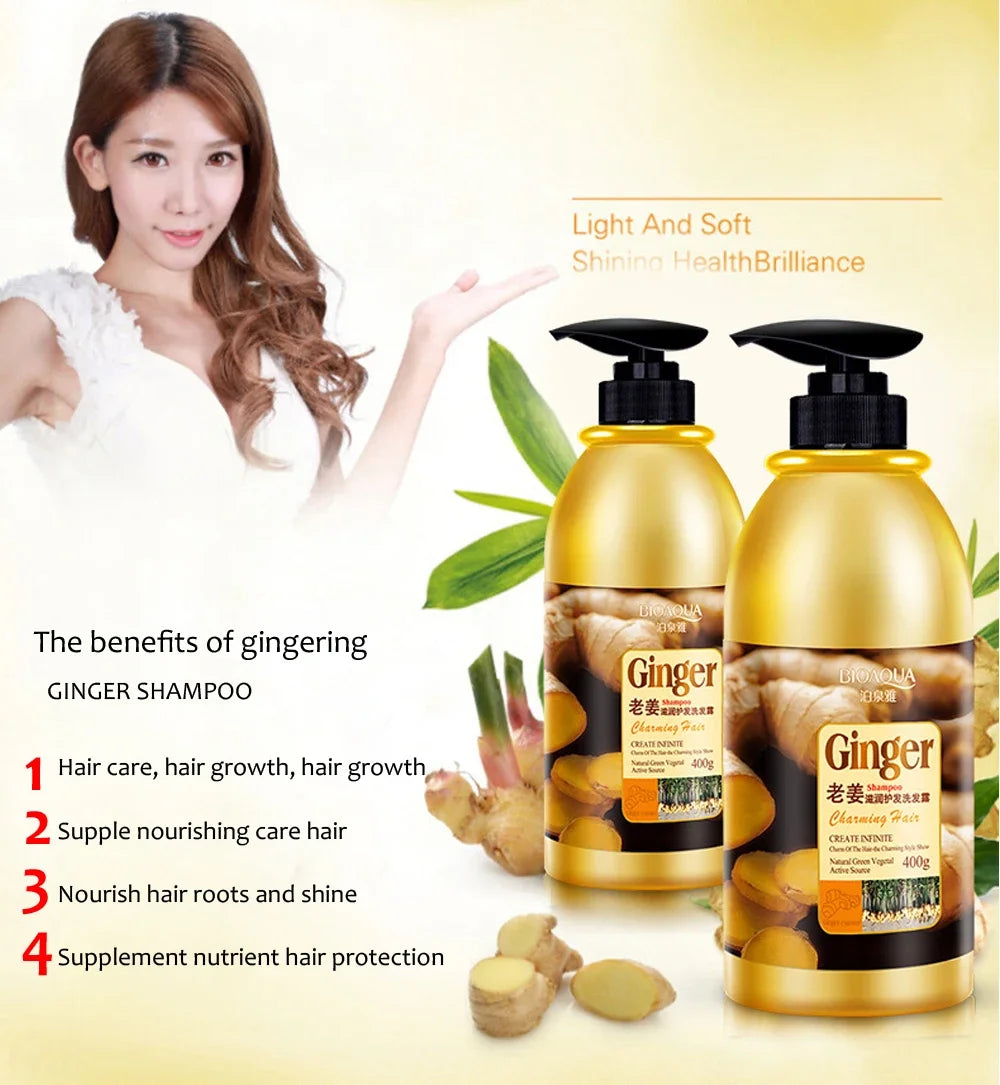 Herbal Ginger Hair Shampoo hair growth No Silicone Oil Control Anti Dandruff Itching Cleansing Professional Hair Treatment 400ml