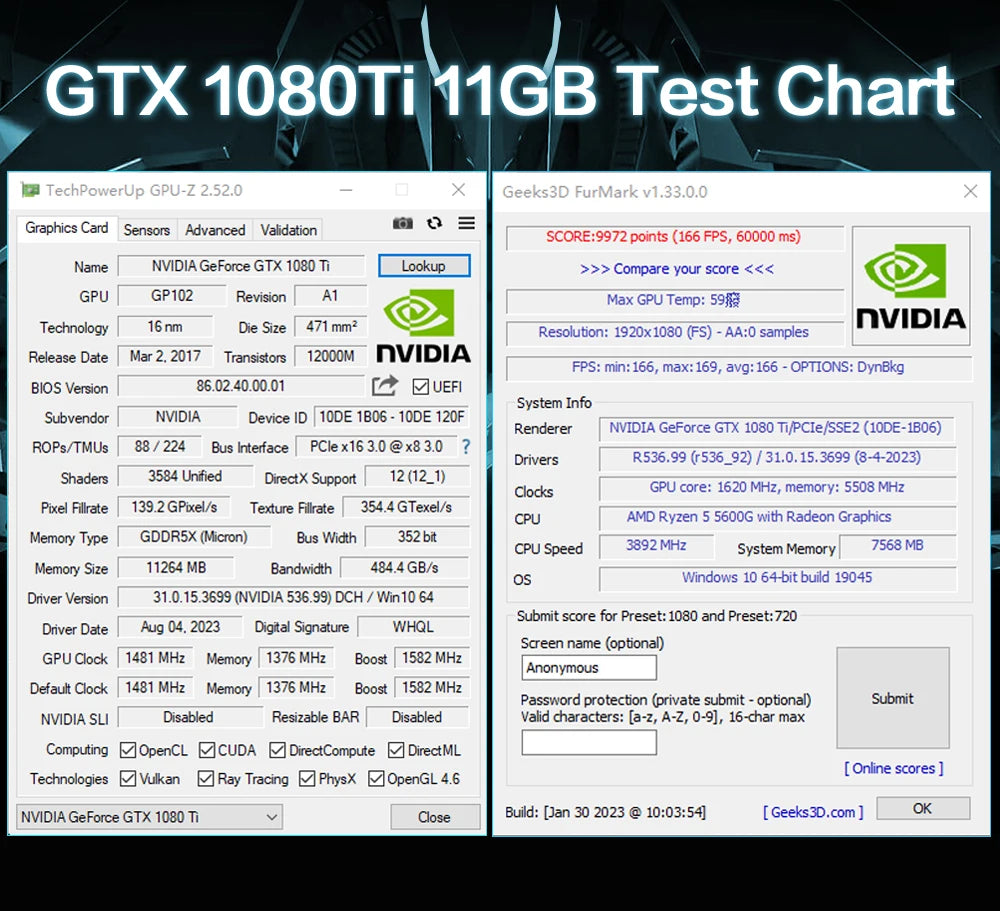 USED Geforce GTX 1080Ti 11GB Gaming Graphics Card GDDR5X 352Bit PCI-E 3.0×16 6+8Pin NVIDIA GPU Game Video Card Placa De Video