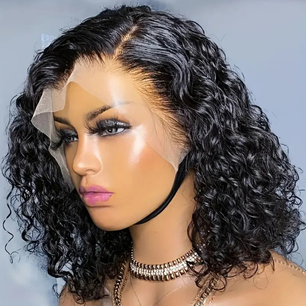 Brazilian Deep Wave Bob Wig 13x4 Lace Frontal Wig Human Hair Natural Hairline Short Curly Side Part Lace Wig Preplucked Remy Hai