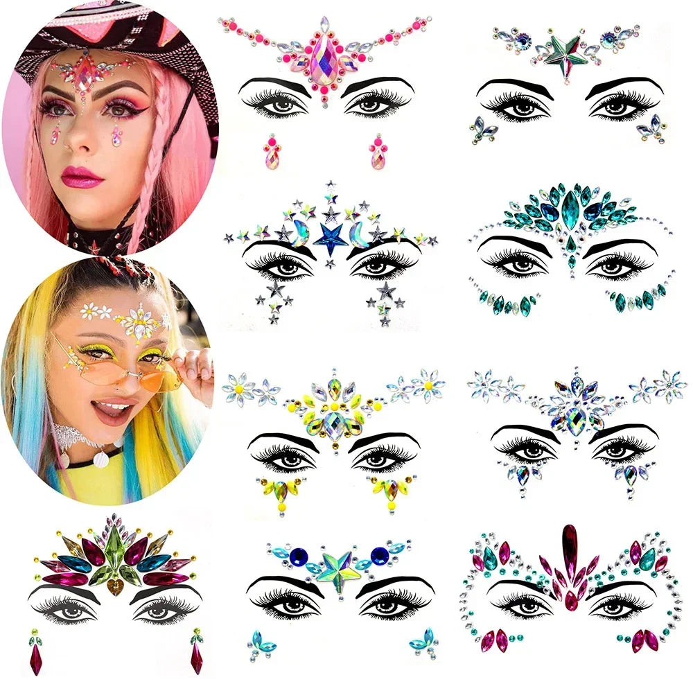 Sexy Face Tattoo Stickers Glitter Fake Tattoos Rhinestones for Woman Temporary Tattoos Party DIY Kids Holiday Face Jewels Tattoo