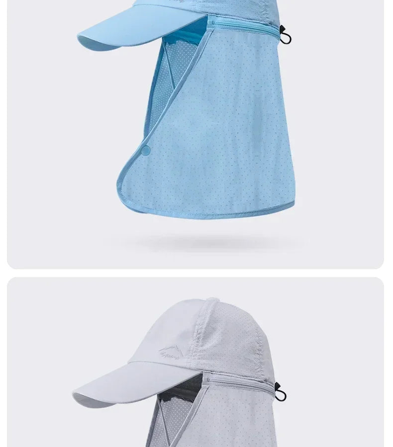 Men Summer Fishing Sun Protection Baseball Cap Quick Drying Waterproof Detachable Sun Cap Shawl Women Outdoor Bicycle Visor Nasi