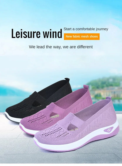 Women's New Summer Shoes Mesh Breathable Sneakers Light Slip on Flat Platform Casual Shoes Ladies Anti-slip Walking Woven Shoes