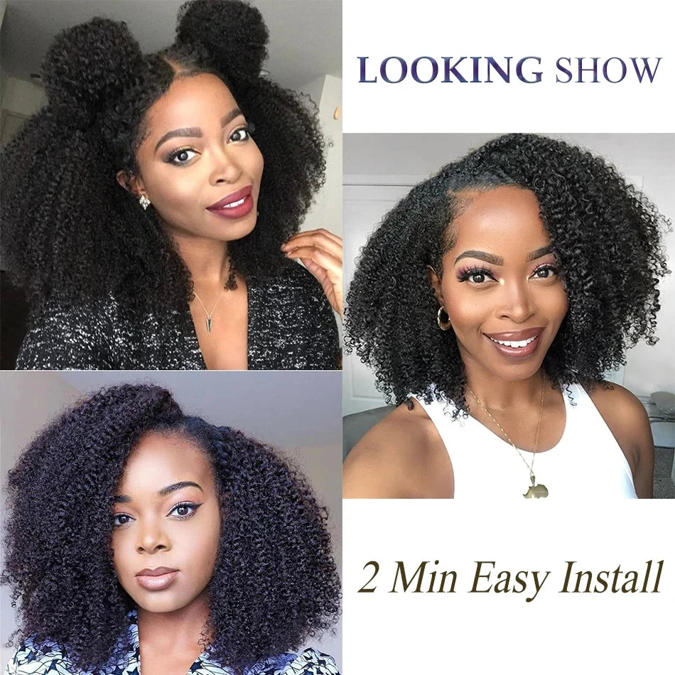 Afro Kinky Curly U Part Wigs For Women Peruvian Remy Human Hair Afro Kinky Curly V Part Wig 180% Densities 24 Inch Long Wig