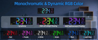 16.2'' Large Digital Wall Clock with Remote Control Big LED/Dual Alarm/8 RGB Colors Digital Alarm Clock Electronic Watch