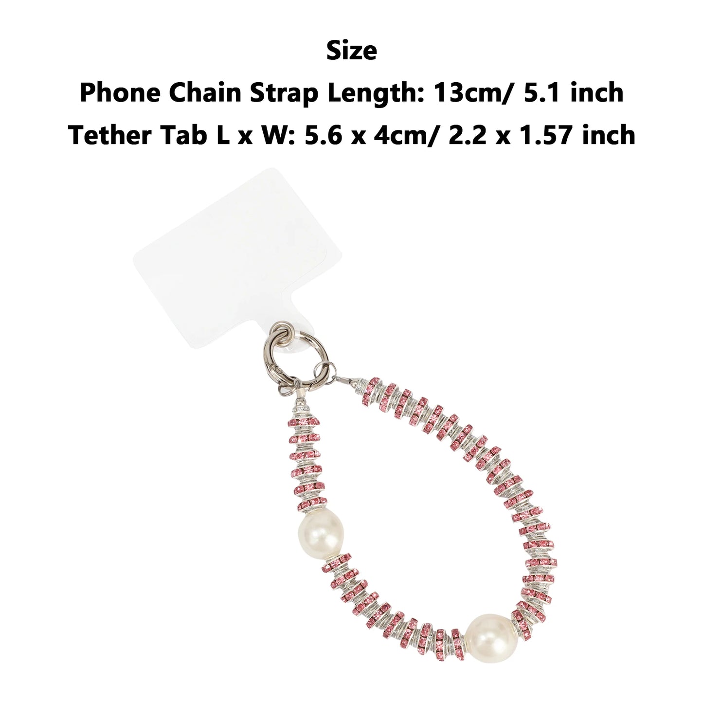 Women Cell Phone Sparkling Lanyard Pearls Beads Diamond Phone Straps with Tether Tab Phone Case Chain Hands-Free Wrist Strap