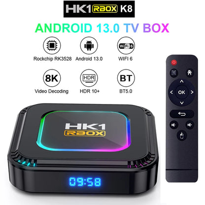 HK1 RBOX K8 Android 13 TV BOX RK3528 4G 32G 64G 128G 5G WIFI6 4K 8K 3D BT Smart TVBOX Google Global Media Player Set Top BOX