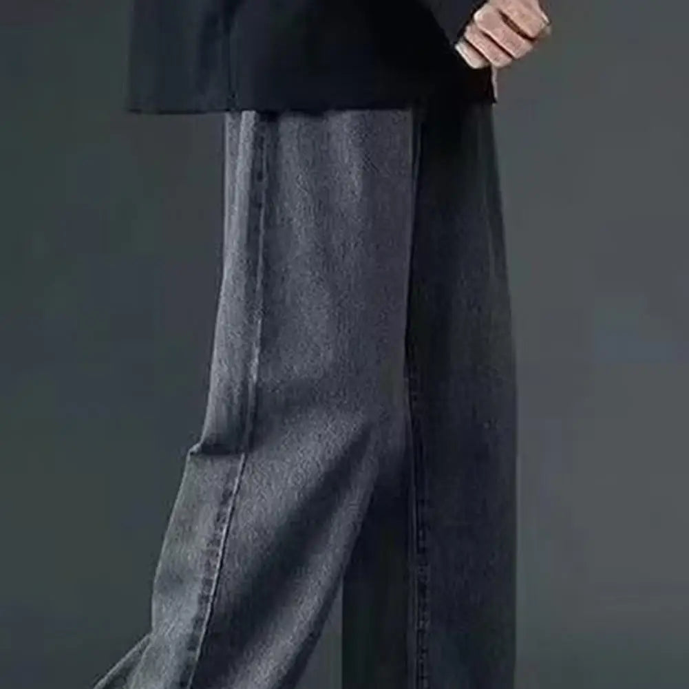 Retro Men Jeans Wide Leg Pants Baggy Fashion Loose Straight Long Pants Washed Denim Blend Wide Leg Jeans