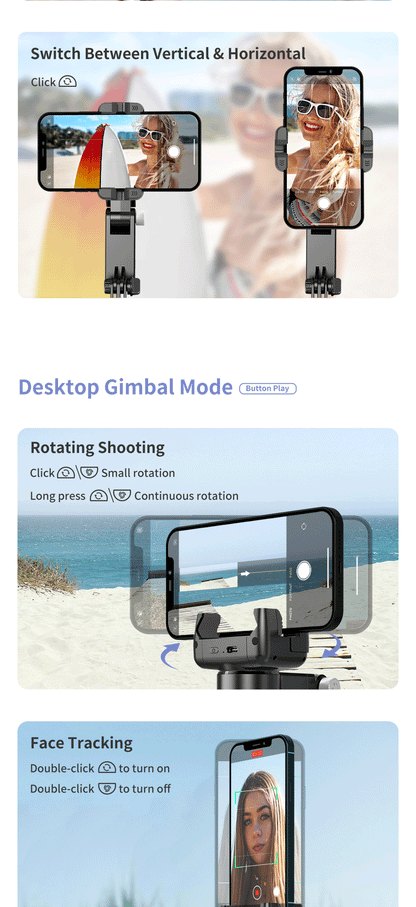 360 Rotation Following shooting Mode Gimbal Stabilizer Selfie Stick Tripod gimbal For iPhone Phone Smartphone live photography