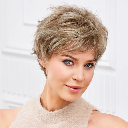 Light Blonde Mixed Off-White Short Pixie Cut Wigs for Women With Bangs Kanekalon Human-hair Like Texture Natural Layered Hair