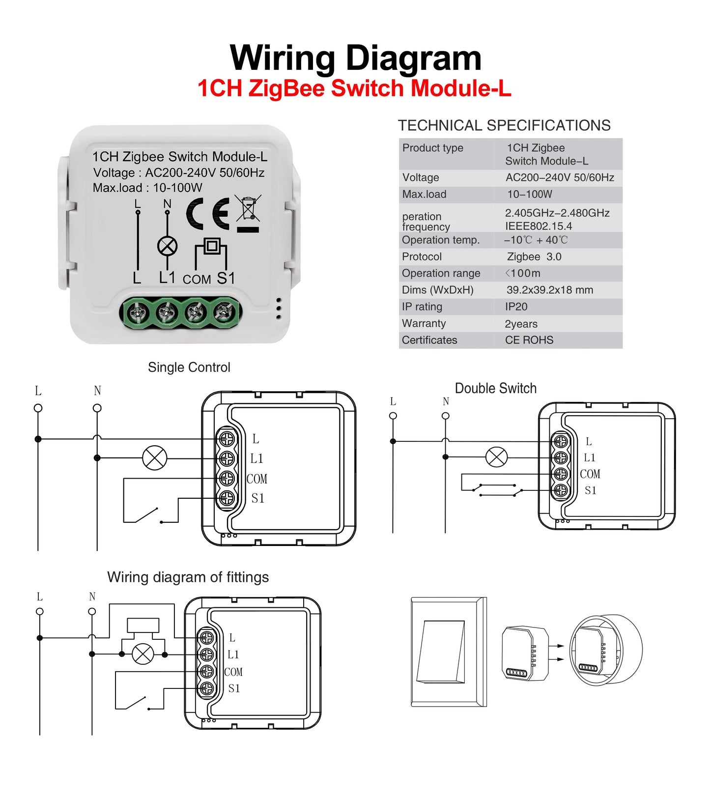 GIRIER Tuya ZigBee 3.0 Smart Switch Module No Neutral Wire Required Smart Home DIY Light Breaker Works with Alexa Google Home