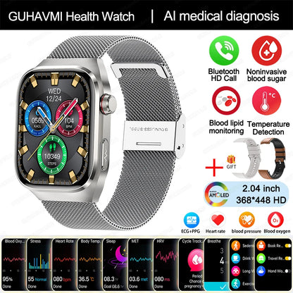 2024 New Medical Grade Uric Acid Blood Fat Smartwatch ECG Blood Glucose Heart Rate Blood Pressure Health Monitoring Smart Watch