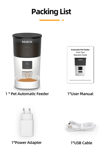 ROJECO 3L Automatic Pets Feeder With Carmen Smart Cat Food Dispenser For Dogs WIFI Rechargeable Feeders For Cats Remote Feeding