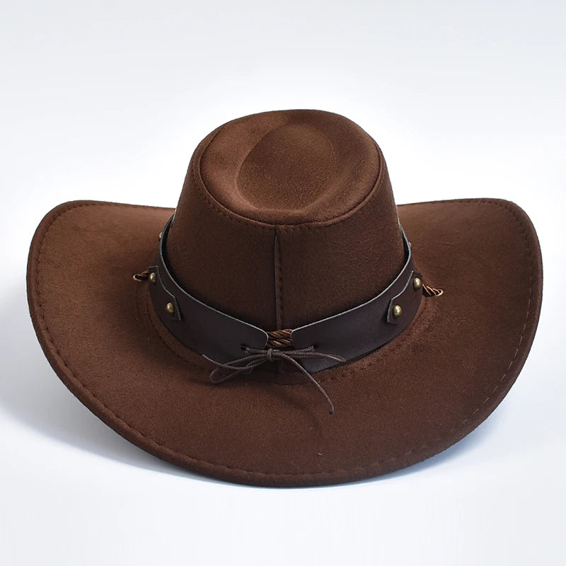 Artificial Suede Western Cowboy Hats Vintage Big-edge Gentleman Cowgirl Jazz Hat Holidays Party Cosplay Hat