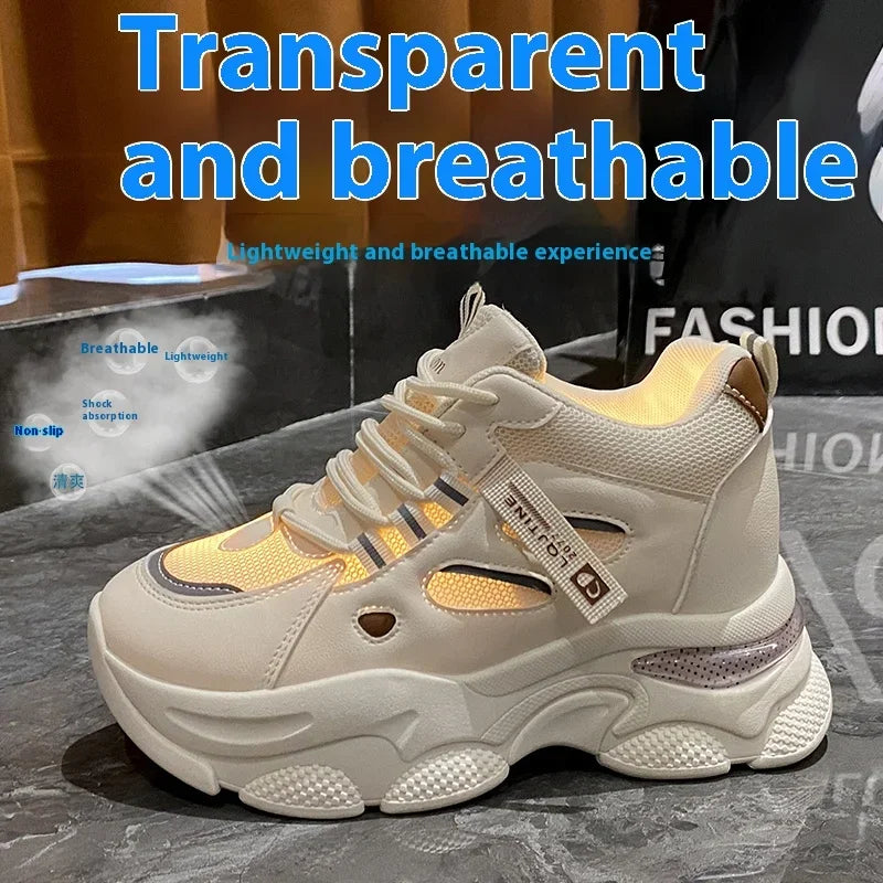 Inner increase small white shoes women 2024 summer new leather fashion sneakers small thick soled board shoes