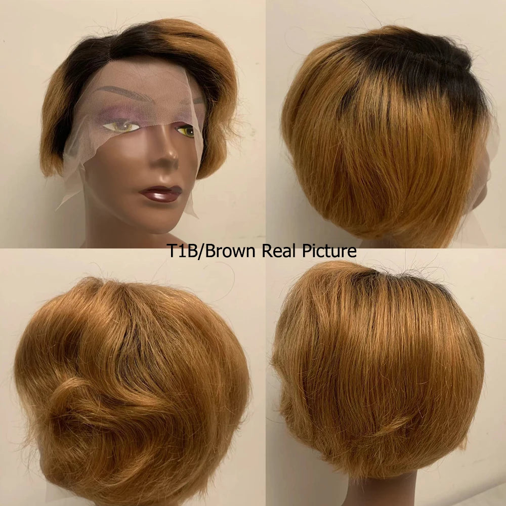 Short Bob Wig Pixie Cut Wig Straight Human Hair Wigs 13x4 Transparent Lace Fronta Wig For Women Highlight Straight Pixie Cut Wig