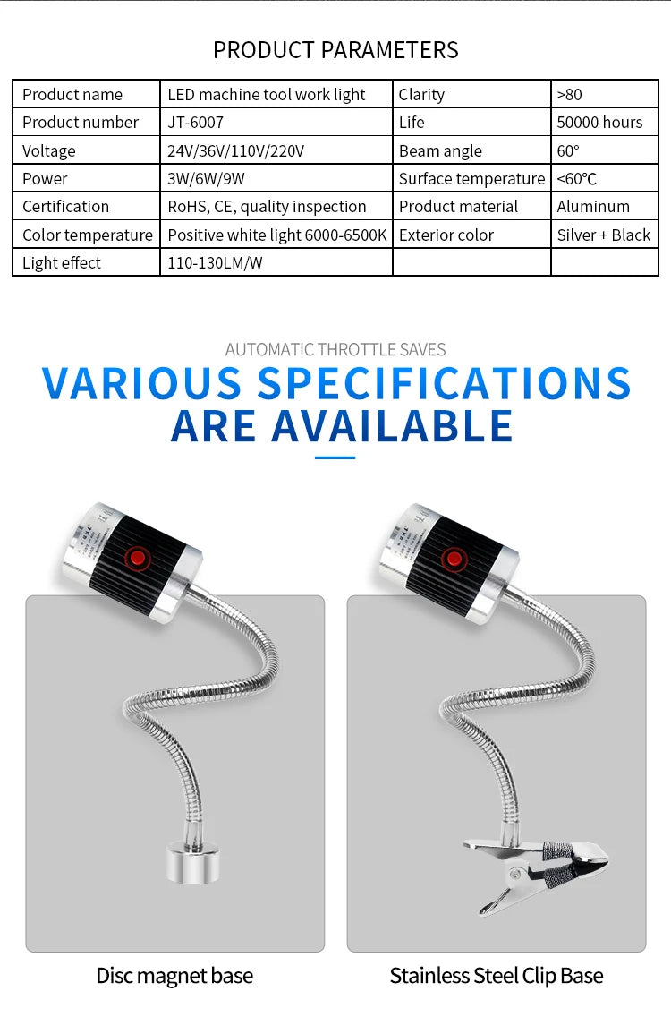 Led Machine Tool Light 3W 6W 9W Long Arm Hose Workshop Working Lights Magnetic / Screw Base Super Bright Industrial Lamp