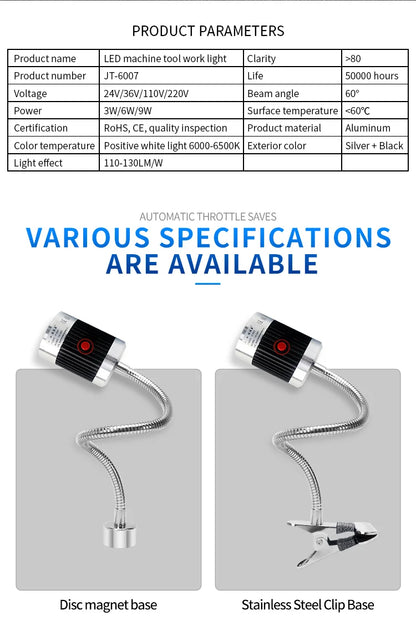 Led Machine Tool Light 3W 6W 9W Long Arm Hose Workshop Working Lights Magnetic / Screw Base Super Bright Industrial Lamp