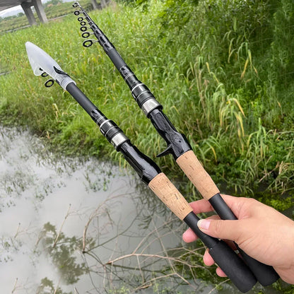 Fishing Rod Reel Line Combo 1.5-2.4m Telescopic Carbon Fiber Casting Rod Metal Spool Baitcasting Reel Max Drag 8kg for Bass