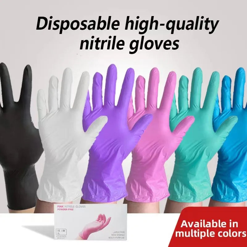 50PCS Multi-Color Nitrile Gloves For Cooking Waterproof  Gloves For Kitchen Tools  Nitrile Disposable Gloves