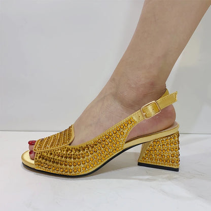 2023 Italian Design Nigerian Lastest Special Narrow Band And Cross-Tied Style Women Shoes in Gold Color for Party