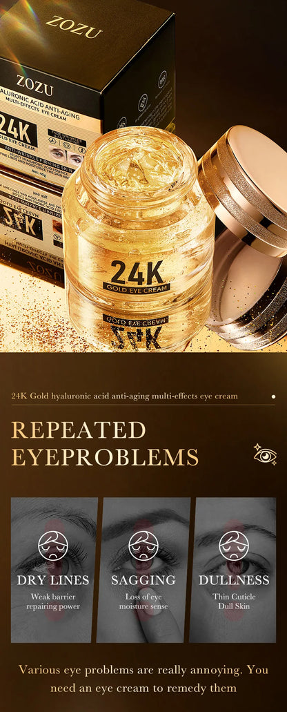 24k Gold Hyaluronic Acid Eye Cream Anti Dark Circles Eye Bags Firming Moisturizing Eyes Skin Care Prodcuts