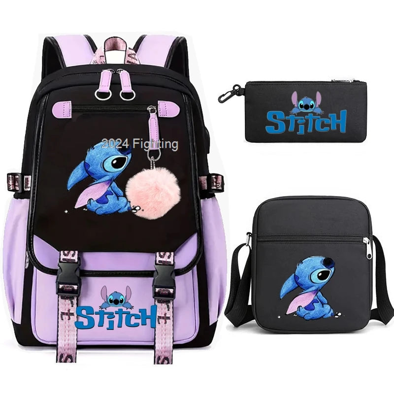 3pcs Lilo And Stitch Backpacks Capacity School Students Schoolbag Junior High School leisure Girls With Shoulder bag