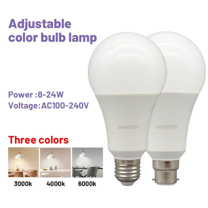 1-20pcs LED 3 Color adjusted Bulb AC110V 220V E27 B22 base Light Bulb 3CCT（3000K 4000K 6000K） Memory Function Color Temp Reset