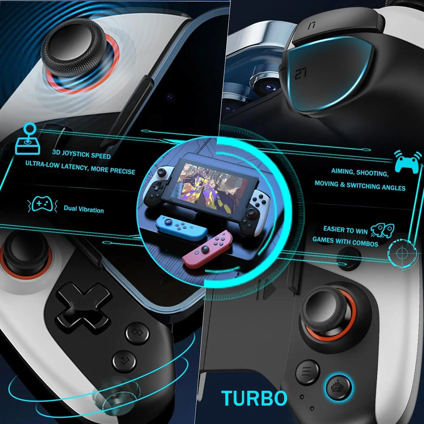 Mobile Gaming Controller with RGB Cooler for iPhone/Android/PC/Switch/Apple Arcade MFi Games with Customized Keys TURBO