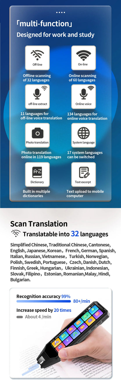 5.5-inch large-screen translation pen, supports scanning and translation in 60 languages - voice translation in 134 languages