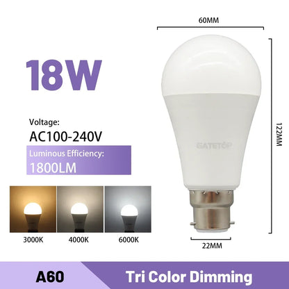 1-20pcs LED 3 Color adjusted Bulb AC110V 220V E27 B22 base Light Bulb 3CCT（3000K 4000K 6000K） Memory Function Color Temp Reset