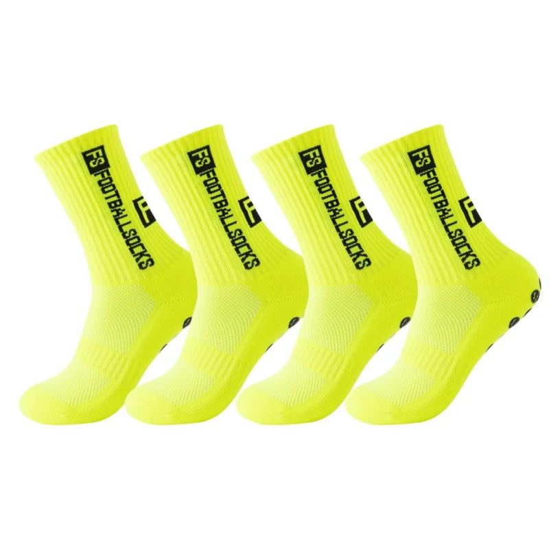 4Pairs/Lot FS Football Socks New Style Round Silicone Suction Cup Grip Anti Slip Soccer Socks Sports Men Baseball Rugby Socks