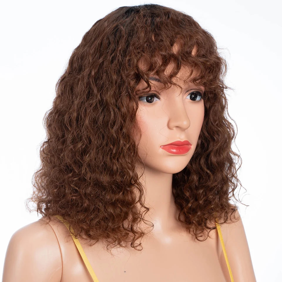 Lekker Colored Short Pixie Afro Kinky Curly Bob 100% Human Hair Wigs With Bangs For Women Brazilian Remy Hair Ombre Brown Wigs