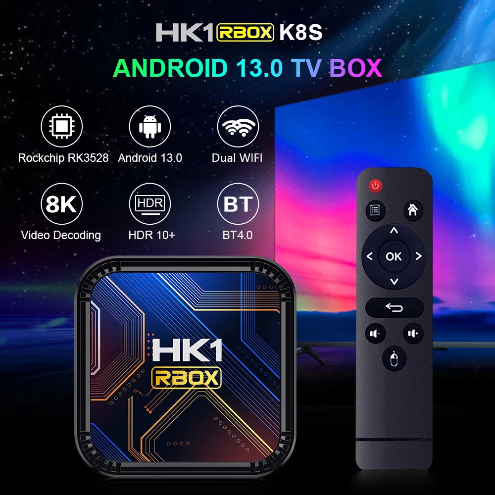 HK1 RBOX K8S Android 13 TV BOX RK3528 2.4G 5G WIFI BT 4.0 8K 64GB 32GB 16GB