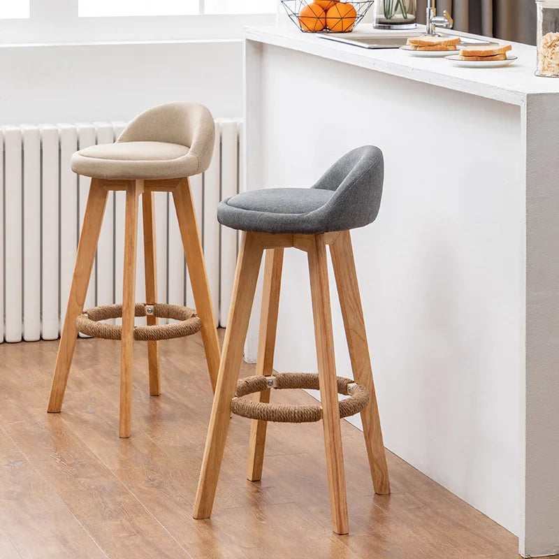 Solid Wood Bar Chair Nordic Rotatable High Foot stool Retro Pub Cafe Night Club High stool Modern Simple Backrest High Chair