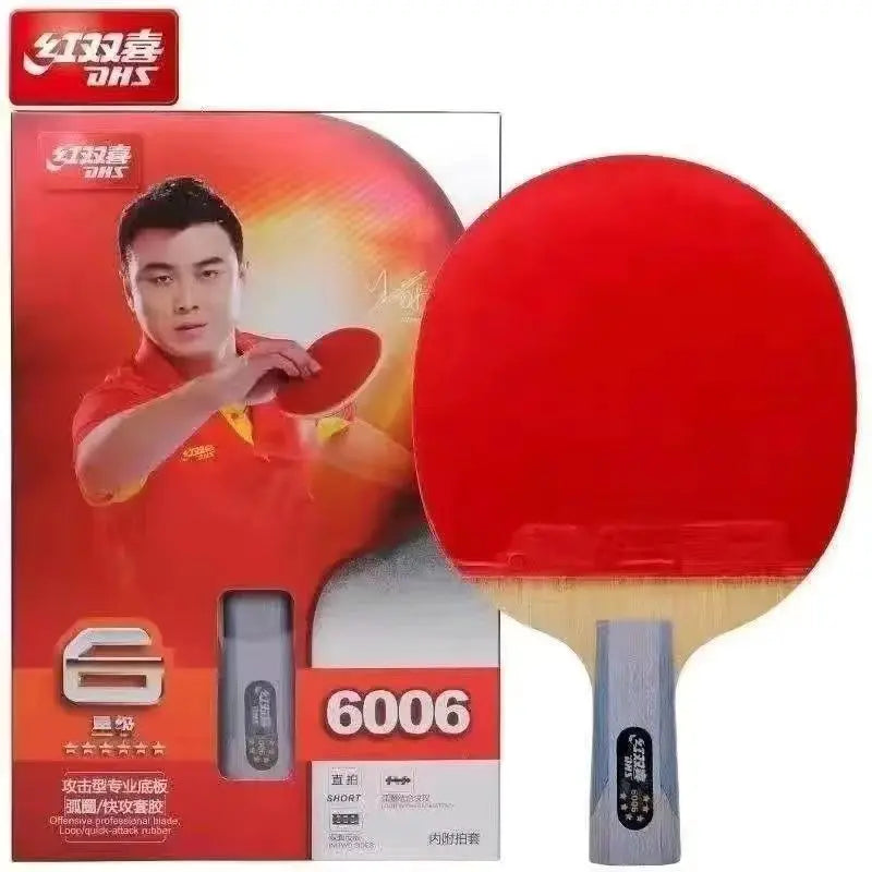 DHS 6 Star 6002 6006 Table Tennis Racket With Hurricane 8 And Tin Arc Rubber FL Handle Shake Hold Ping Pong Bat With Case Bag