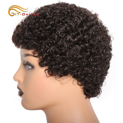 Short Kinky Curly Wigs Human Hair Pixie Cut Brazilian Human Hair For Women Natural Black Curly Human Hair Wigs Full Machine Made