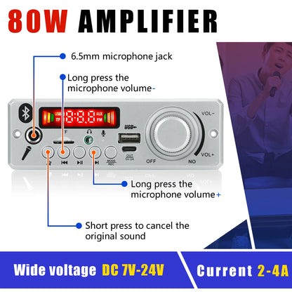 Bluetooth 5.0 MP3 Decoder Board 160W 150W Amplifier Audio Player 12V DIY MP3 Player Car FM Radio Module TF USB Mic Record Call