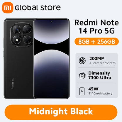 Global Version Redmi Note 14 Pro 5G Smartphone MediaTek Dimensity 7300-Ultra 200MP AI Camera 5110mAh 6.67" AMOLED 45W Charging