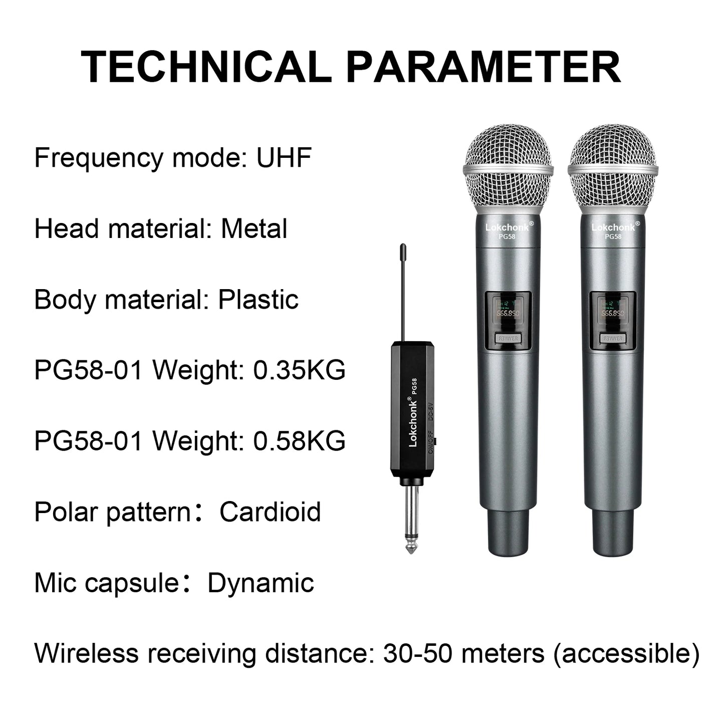 PG58 Professional Wireless Microphone 2 Channels UHF Fixed Frequency Handheld Mic Micphone For Party Karaoke Church Show Meeting