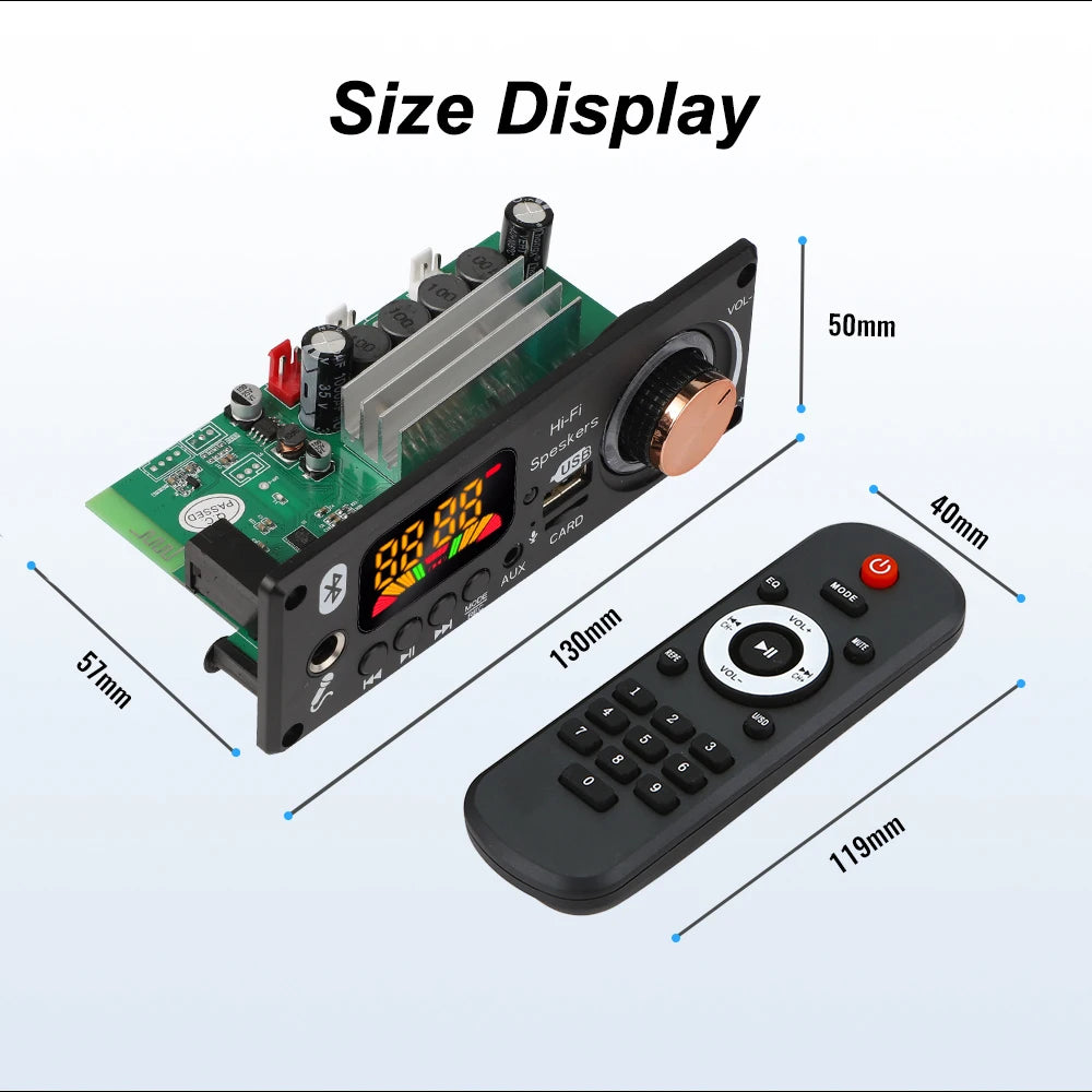 Bluetooth 5.1 DIY 160W Amplifier MP3 Decoder Board 12V Microphone FM Radio TF USB Car Audio Music Player Speaker Volume Control