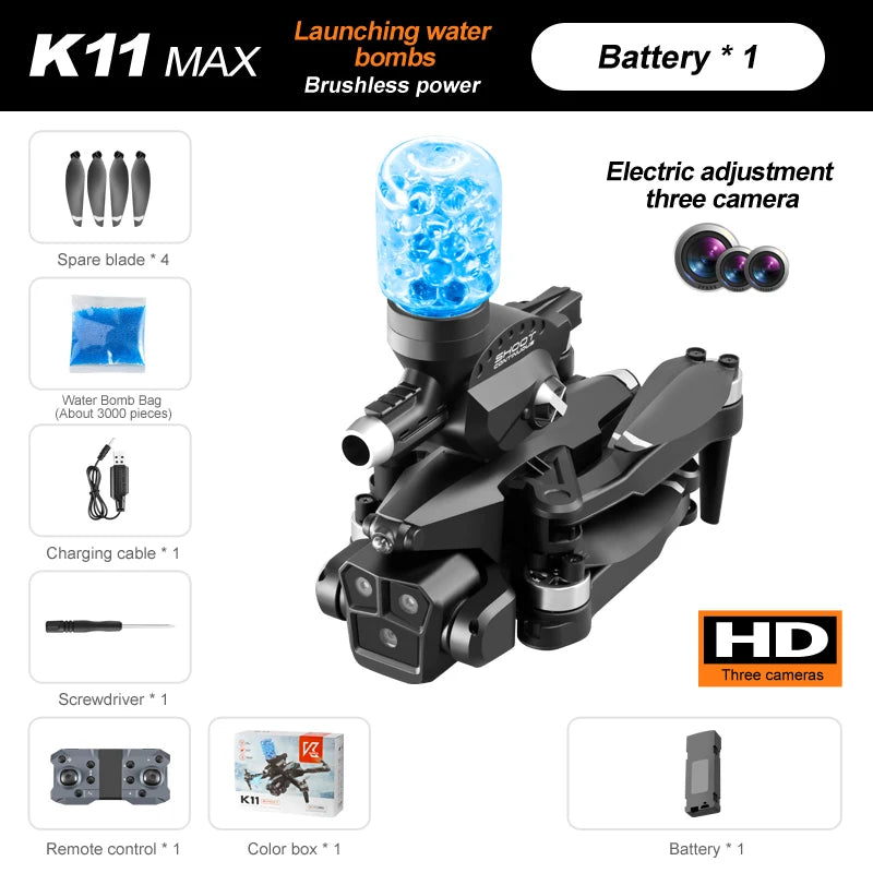 New K11MAX Water Bomb Drone Brushless Motor High Definition Three Camera Drone Optical Flow Positioning Hovering Quadcopter