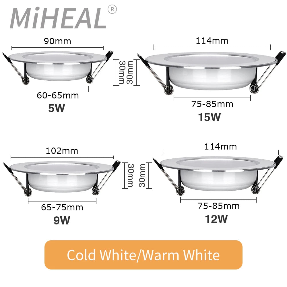 10PCS LED Downlight Recessed Ceiling Lamp 5W 9W 12W 15W Three-color dimmable/Cold white/Warm white led Spotlight AC 220V