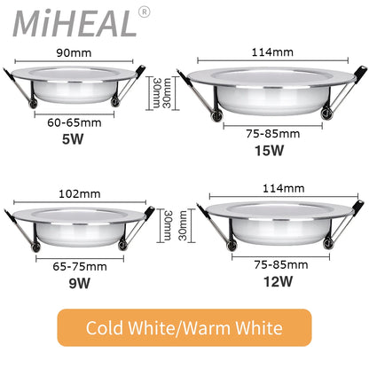 10PCS LED Downlight Recessed Ceiling Lamp 5W 9W 12W 15W Three-color dimmable/Cold white/Warm white led Spotlight AC 220V