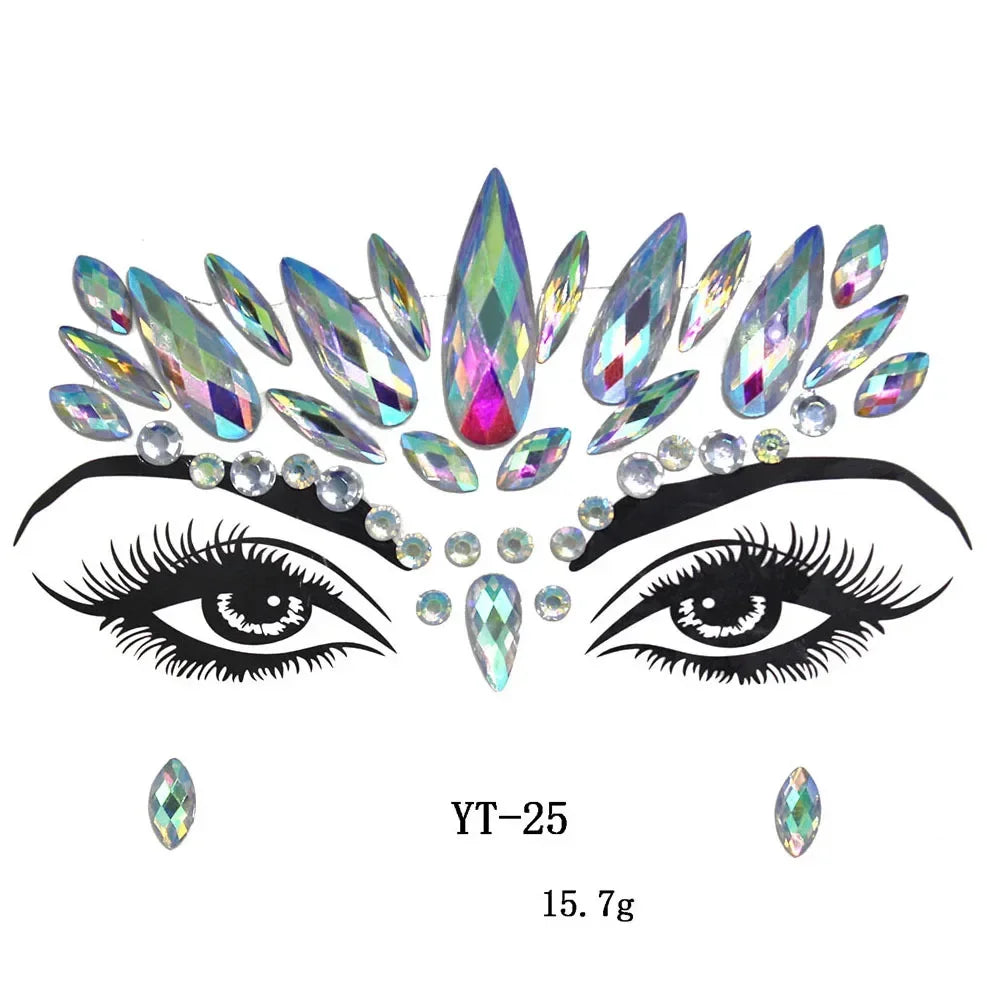 Sexy Face Tattoo Stickers Glitter Fake Tattoos Rhinestones for Woman Temporary Tattoos Party DIY Kids Holiday Face Jewels Tattoo