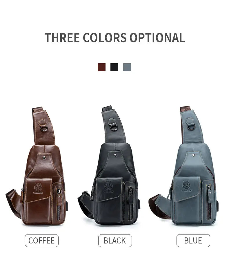 SCHLATUM Genuine Leather Chest Bag Men Fashion Style Casual Straddle Bag Business Large Capacity Multifunctional Shoulder Bag