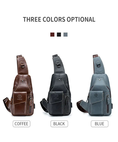 SCHLATUM Genuine Leather Chest Bag Men Fashion Style Casual Straddle Bag Business Large Capacity Multifunctional Shoulder Bag