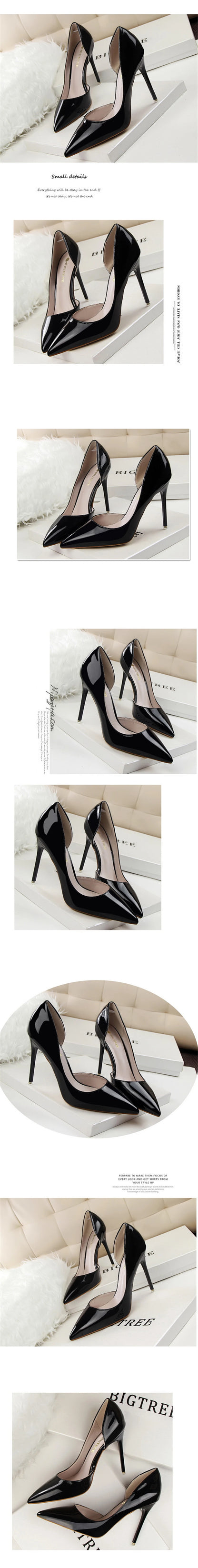 BIGTREE Shoes New Patent Leather Woman Pumps Pointed Stiletto Fashion Women Work Shoes Sexy Cut-Outs High Heel Shoe Ladies Party